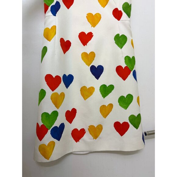 Akris Hearts Print Sheath Dress Cotton Silk White Rainbow Painterly Colorful 4 - Picture 6 of 16